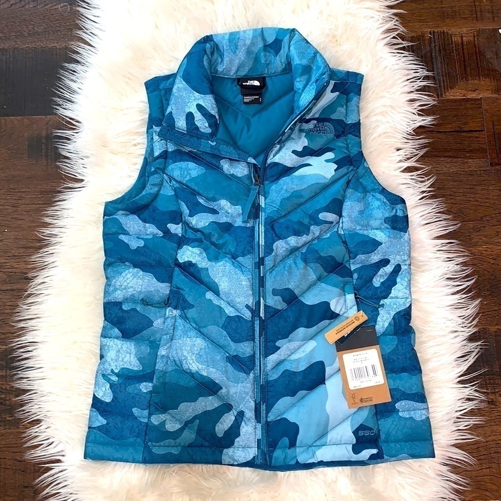 The North Face Vest With Blue Camouflage Design